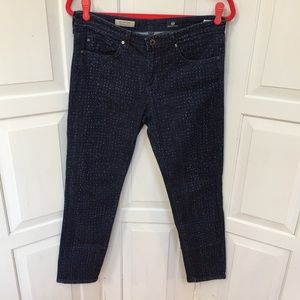 AG Adriano Goldschmied  "Stevie" Dark Blue Cropped Dotted Jeans